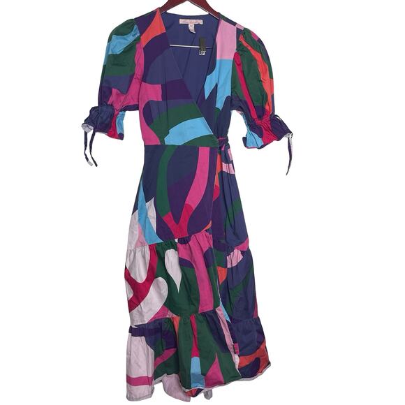 Hutch Marisol wrap midi-dress in a multicolored abstract print sz M - Picture 2 of 8